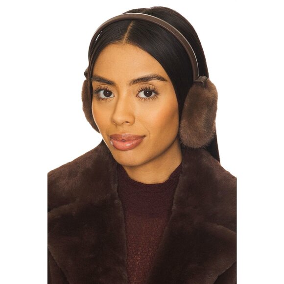 jocelyn Faux Mink & Leather Earmuffs in Chestnut One Size Womens - Picture 1 of 7